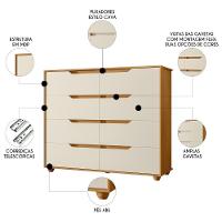 Cômoda Para Quarto 8 Gavetas 136cm Doble Flex Off/cinamomo - Albatroz