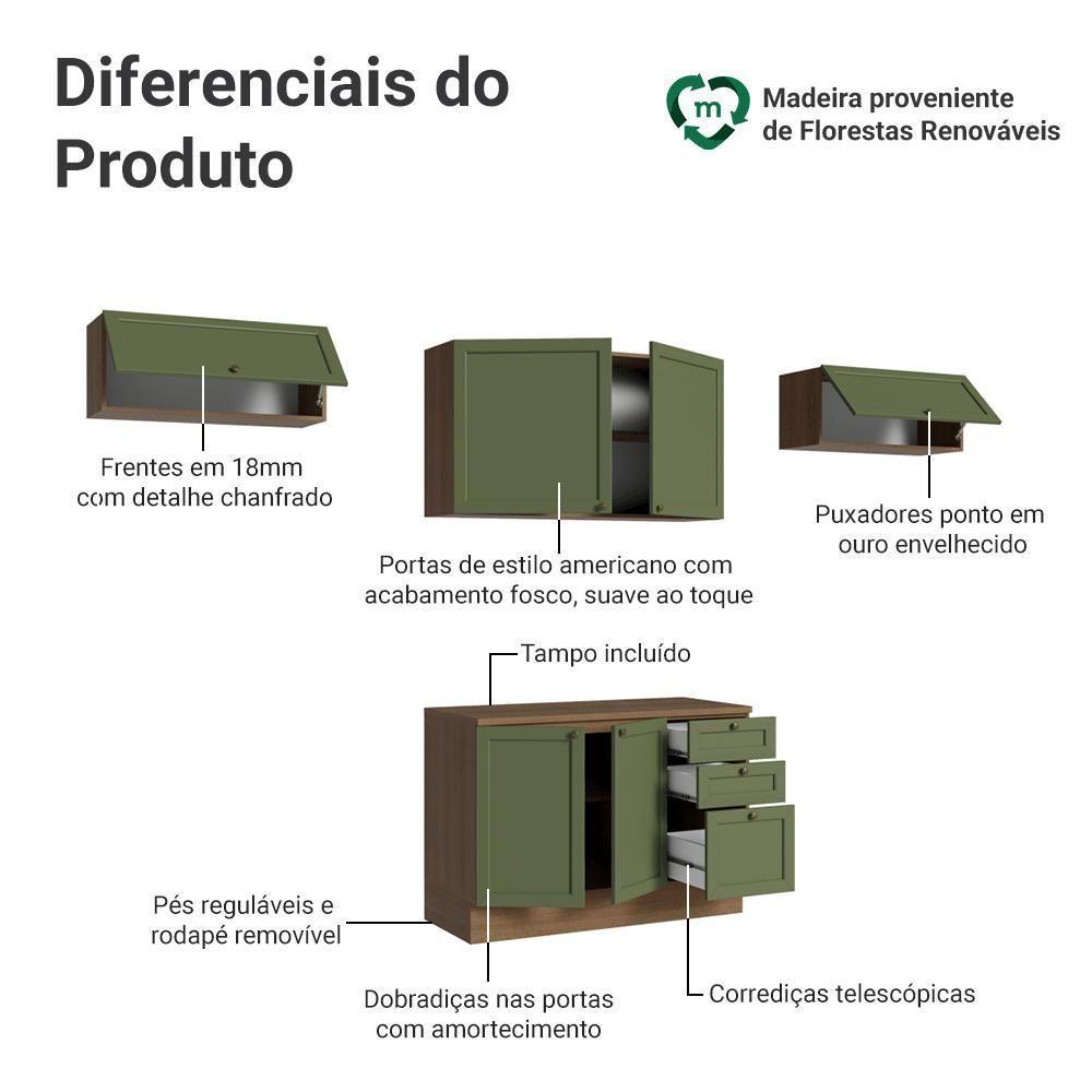 Armário De Cozinha Completa 280 Cm Vik Madesa 01 Rustic/verde - 4