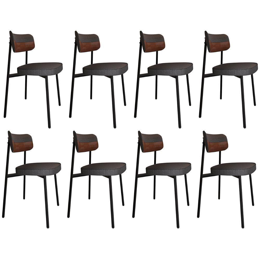 Cadeira De Jantar Estofada Kit 8 Ella M25 Linho Grafite/marrom - Mpozenato - 1