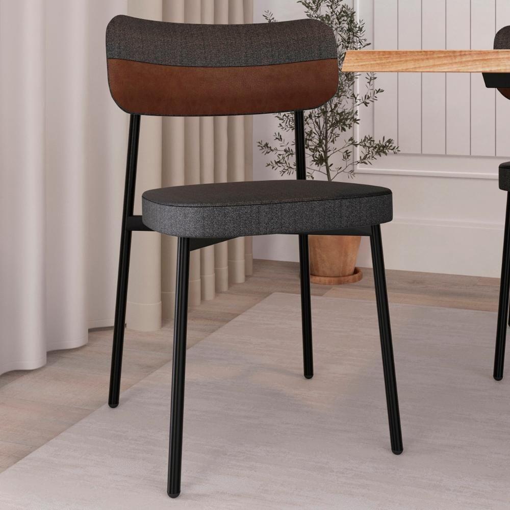 Cadeira De Jantar Estofada Kit 8 Ella M25 Linho Grafite/marrom - Mpozenato - 2