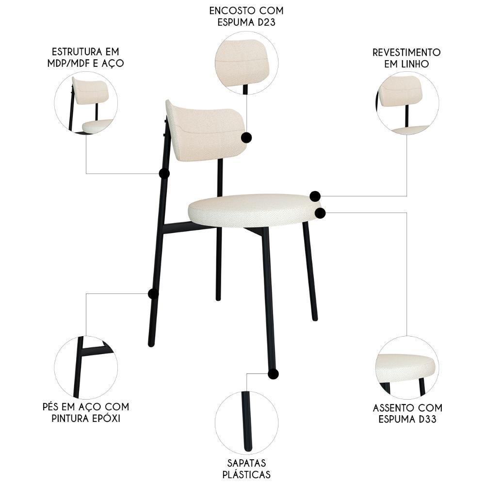 Cadeira De Jantar Estofada Kit 6 Nyka M25 Linho Palha - Mpozenato - 3
