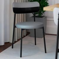 Cadeira De Jantar Estofada Kit 6 Nyka M25 Linho Cinza Cl/preto - Mpozenato - 2