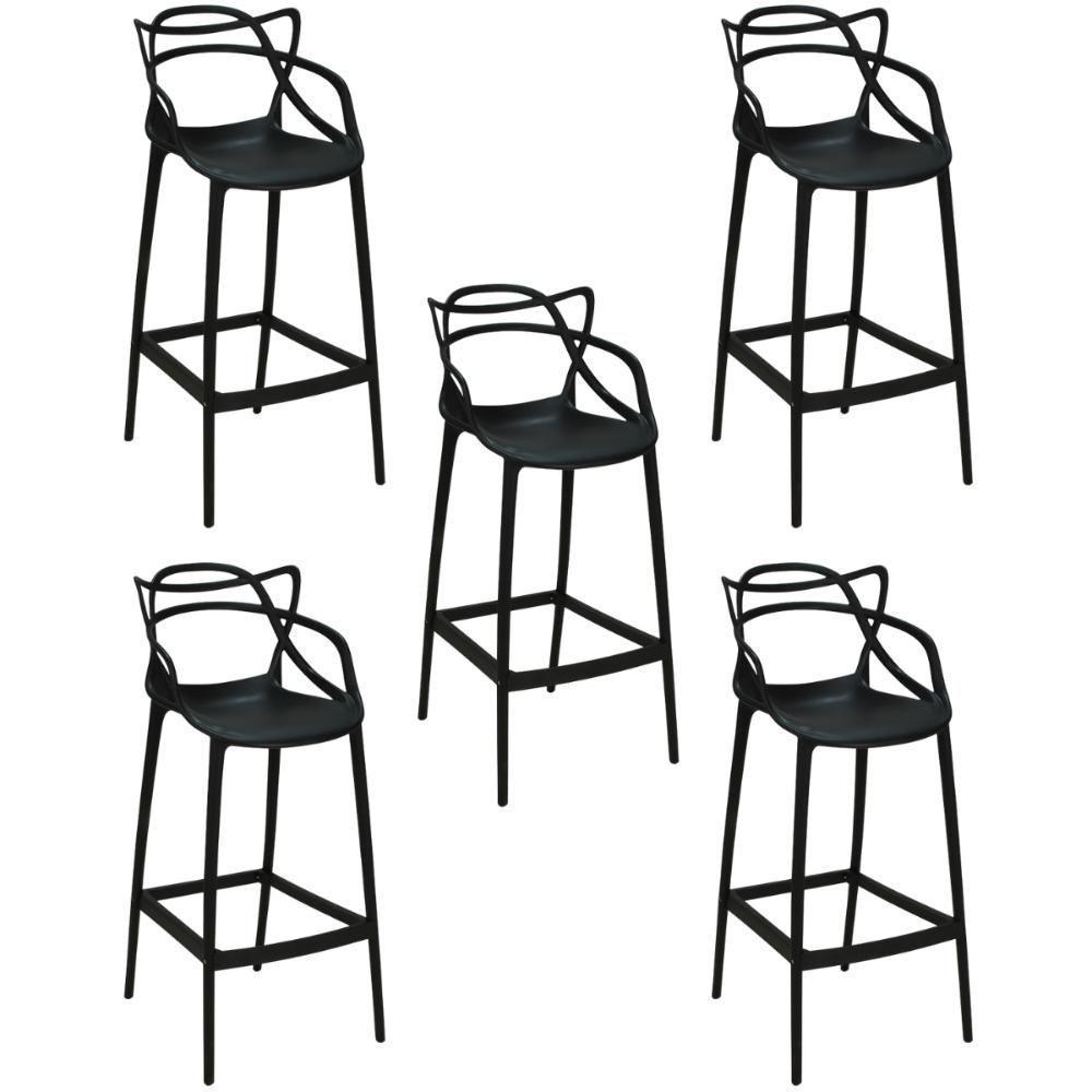 Kit 5 Banqueta Alta Allegra Com Encosto Design Cozinha/bancada - Preto - 1