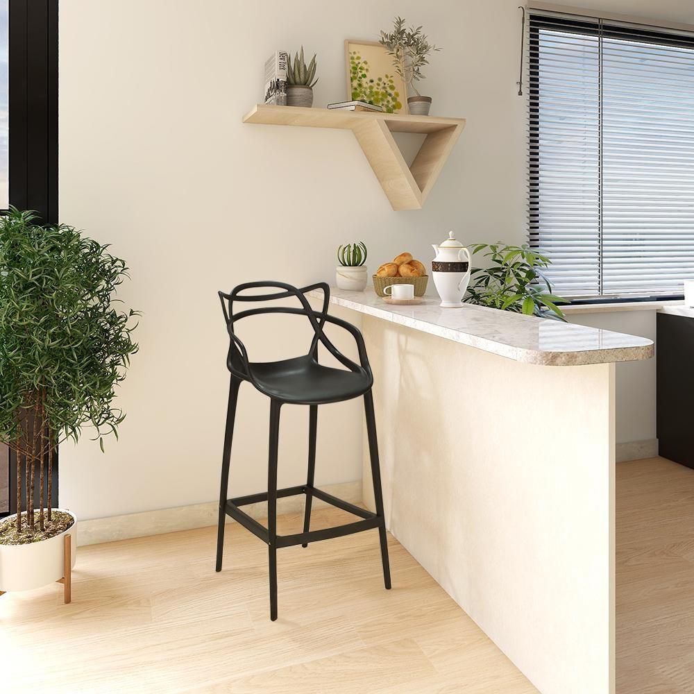 Kit 5 Banqueta Alta Allegra Com Encosto Design Cozinha/bancada - Preto - 3