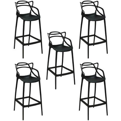 Kit 5 Banqueta Alta Allegra Com Encosto Design Cozinha/bancada - Preto