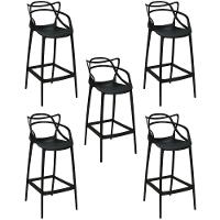 Kit 5 Banqueta Alta Allegra Com Encosto Design Cozinha/bancada - Preto - 1