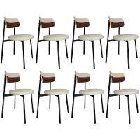 Cadeira De Jantar Estofada Kit 8 Nyka M25 Linho Areia/marrom - Mpozenato - 1