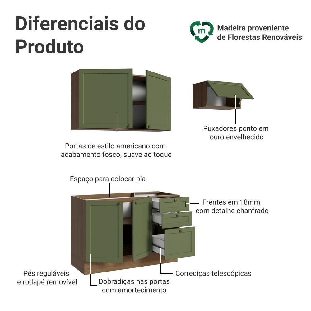 Armário De Cozinha Compacta 180 Cm Vik Madesa 02 Rustic/verde - 4