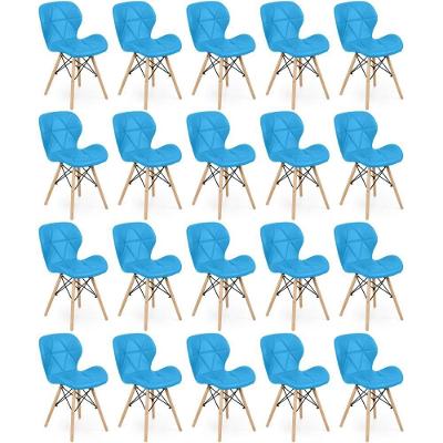 Kit 20 Cadeiras De Jantar Charles Eames Slim Wood Estofada - Azul