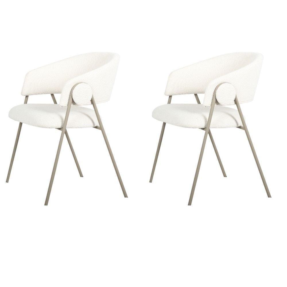 Kit 2 Cadeiras Com Braços Toulouse Júlia Mara Fratini Tecido Bouclé Nude Base Aço Carbono Champagne - 1