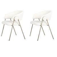 Kit 2 Cadeiras Com Braços Toulouse Júlia Mara Fratini Tecido Bouclé Nude Base Aço Carbono Champagne - 1