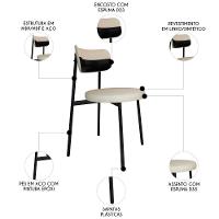 Cadeira De Jantar Estofada Kit 2 Nyka M25 Linho Areia/preto - Mpozenato - 3