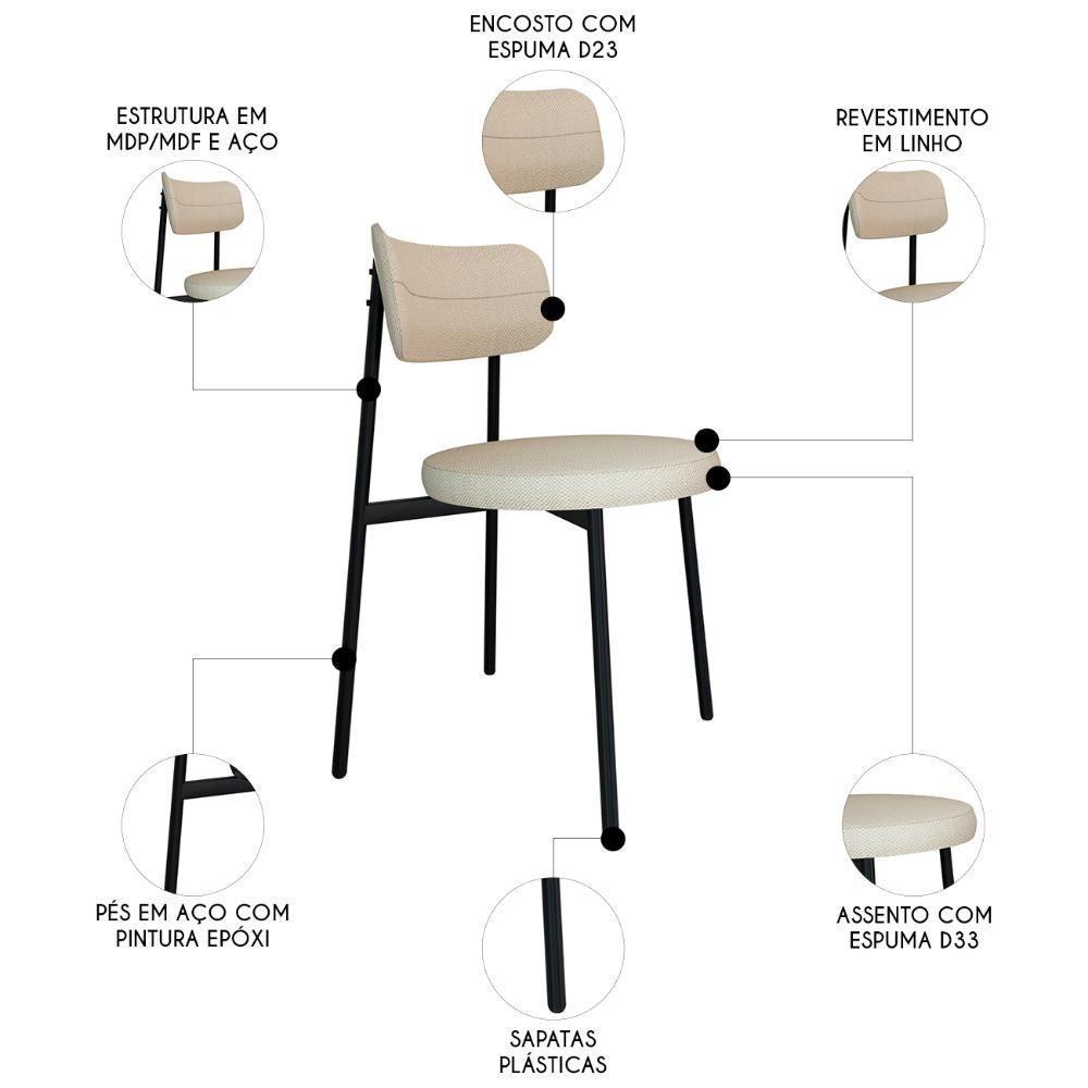Cadeira De Jantar Estofada Kit 8 Nyka M25 Linho Areia - Mpozenato - 3
