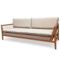 Sofá Pleno Ozki 200 Cm Madeira Eucalipto Cedro Tecido Bege Corda Redonda Rami - 1