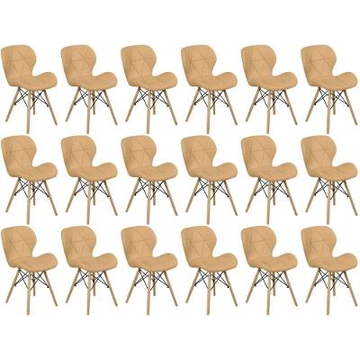 Kit 18 Cadeiras De Jantar Charles Eames Slim Wood Estofada - Nude Escuro