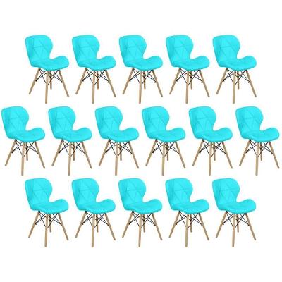 Kit 16 Cadeiras De Jantar Charles Eames Slim Wood Estofada - Tiffany