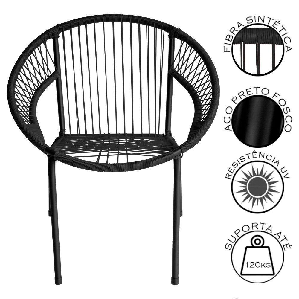 Kit 3 Cadeira De Área Eclipse Tramado Fibra Sintética E Aço Preto - 5