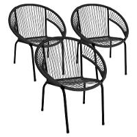 Kit 3 Cadeira De Área Eclipse Tramado Fibra Sintética E Aço Preto - 1