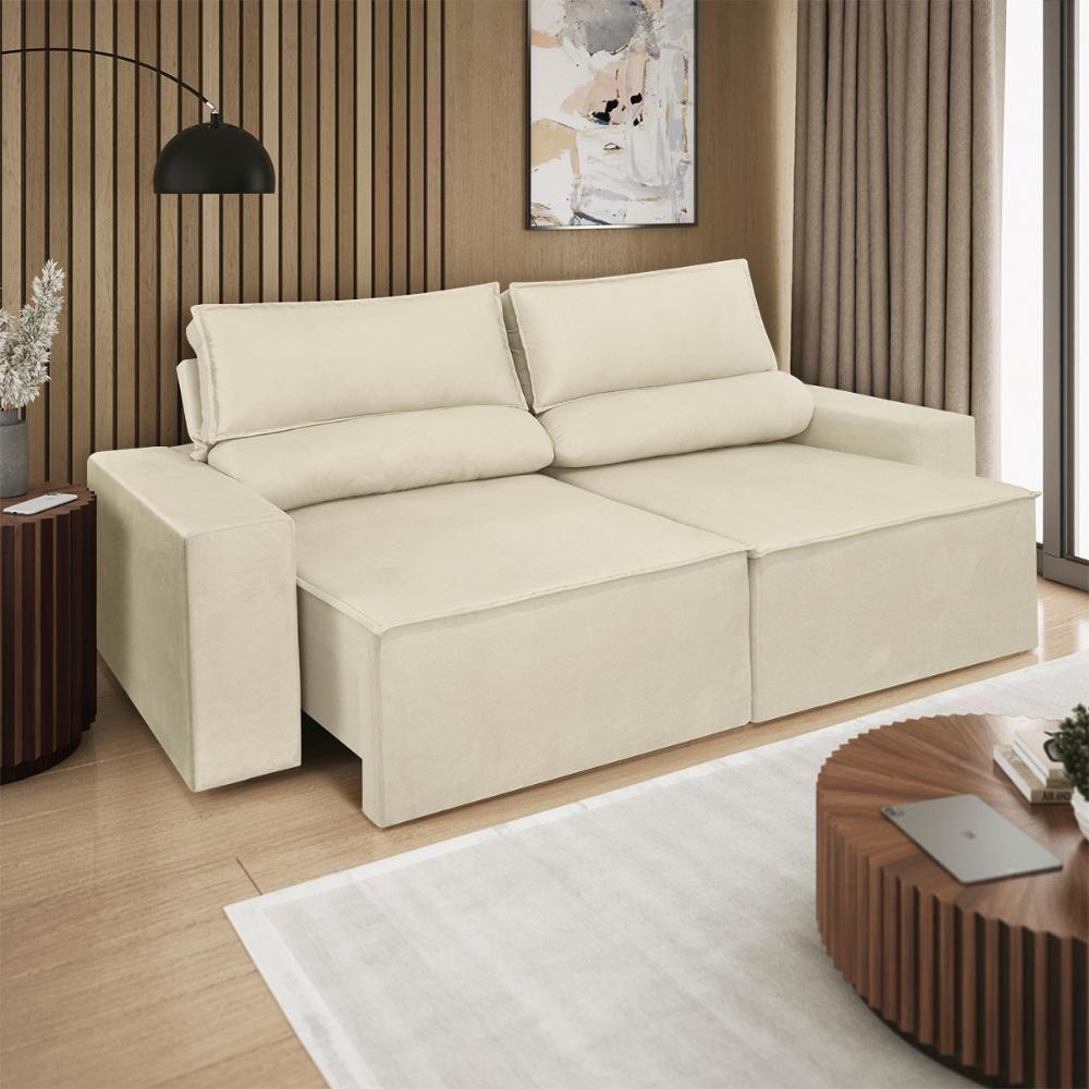 Sofá Reclinável Retrátil 2 Lugares Com Molas Balaqui Decor Bege - 1
