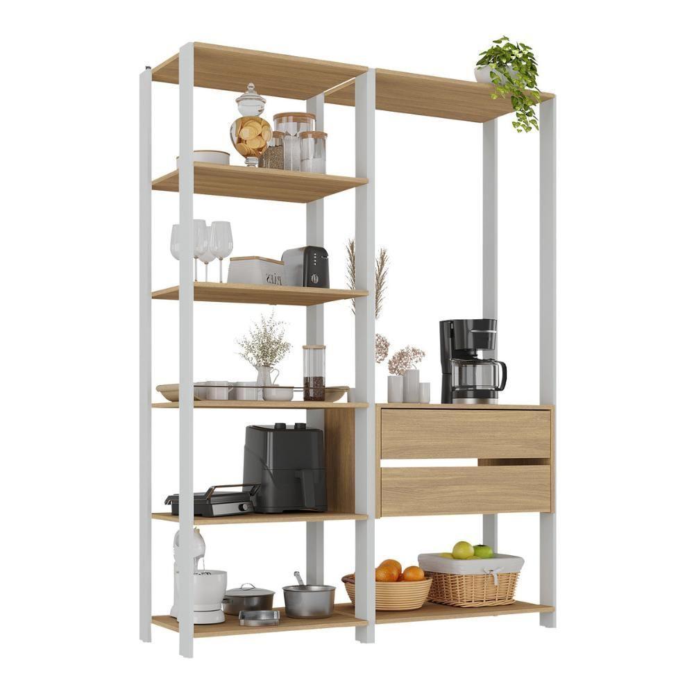 Armário De Cozinha Modulada Compacta 135cm 2 Peças Com 2 Gavetas Multimóveis Mp2284 Branco/madeirado - 2
