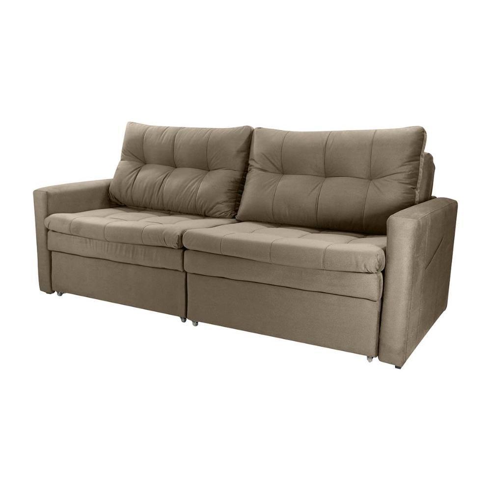 Sofá Cama Reclinável 2 Lugares 220cm Nayla Veludo Turkey Capuccino Matrix Veludo Turkey Capuccino - 1