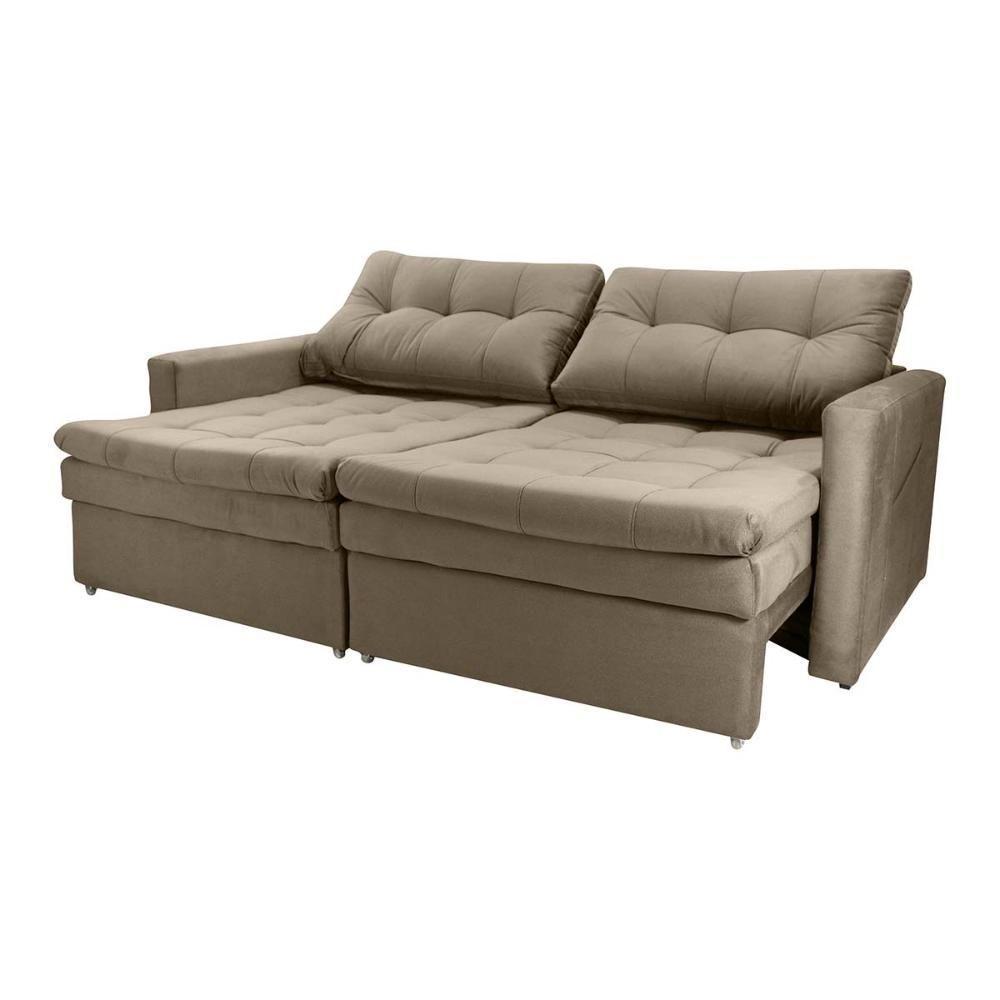 Sofá Cama Reclinável 2 Lugares 220cm Nayla Veludo Turkey Capuccino Matrix Veludo Turkey Capuccino - 2