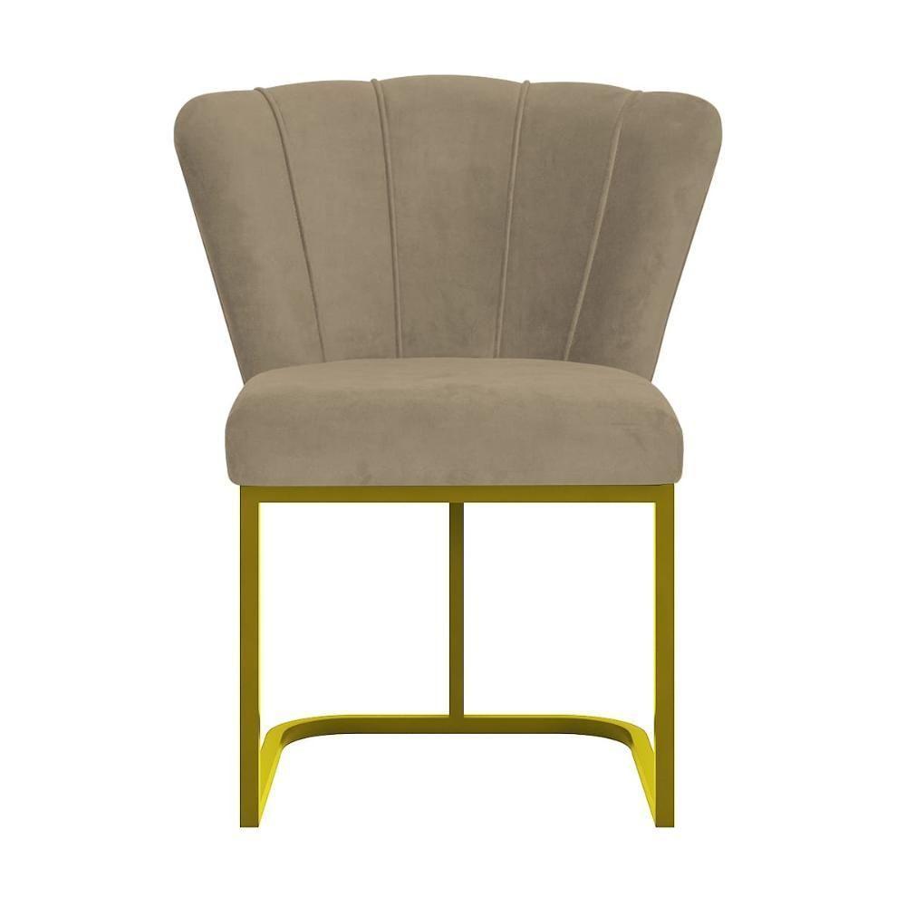 Kit 4 Cadeiras Jantar Flor Mesa Cozinha Reforçada Base Metal Dourada Capuccino - 5