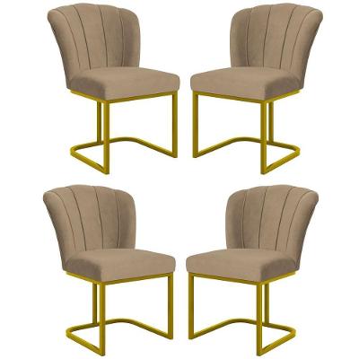 Kit 4 Cadeiras Jantar Flor Mesa Cozinha Reforçada Base Metal Dourada Capuccino