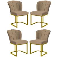 Kit 4 Cadeiras Jantar Flor Mesa Cozinha Reforçada Base Metal Dourada Capuccino - 1