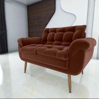 Sofá 2 Lugares Pequeno 1,25 Pés Em Madeira Maciça Xangai Veludo Ferrugem Matrix Veludo Ferrugem - 3