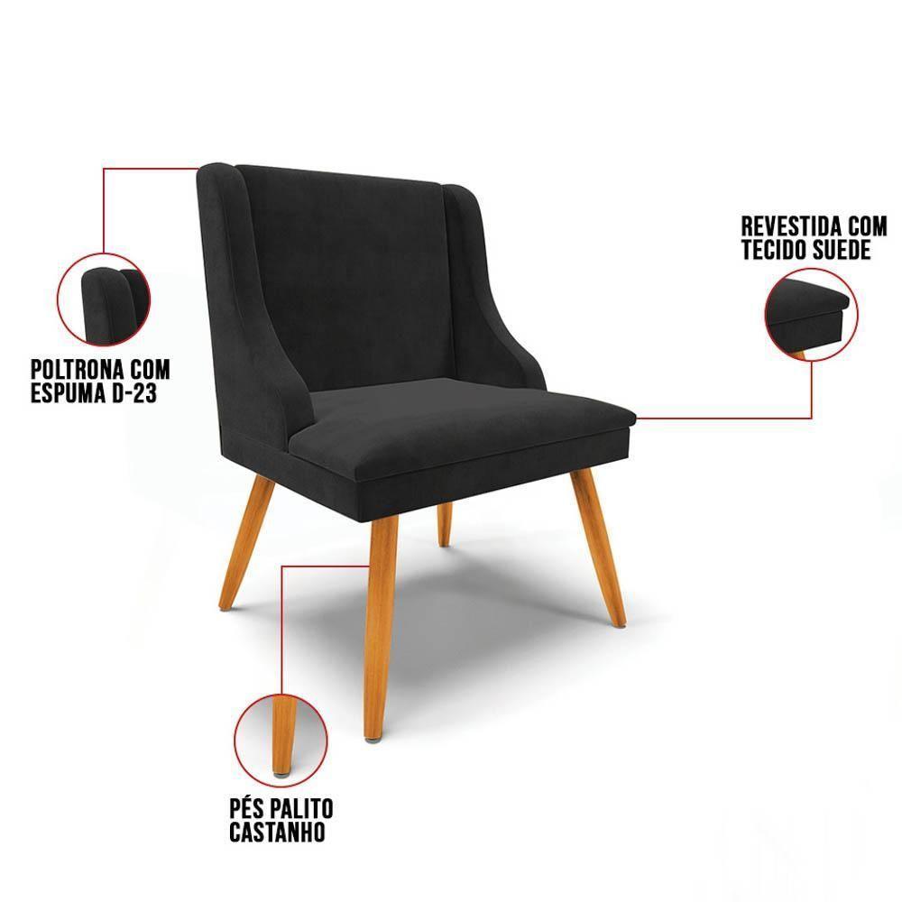 Kit 6 Cadeiras Estofadas Para Sala De Jantar Pés Palito Lia Suede Preto - Ibiza - 3