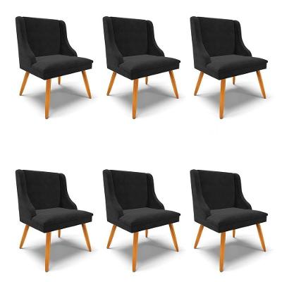 Kit 6 Cadeiras Estofadas Para Sala De Jantar Pés Palito Lia Suede Preto - Ibiza