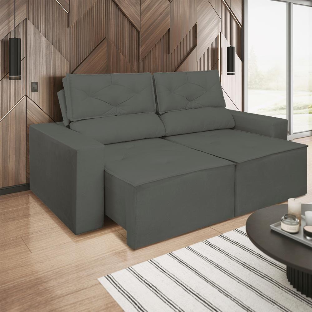 Sofá Reclinável Retrátil 3 Lugares Luxo C- Molas Balaqui Cinza - 1