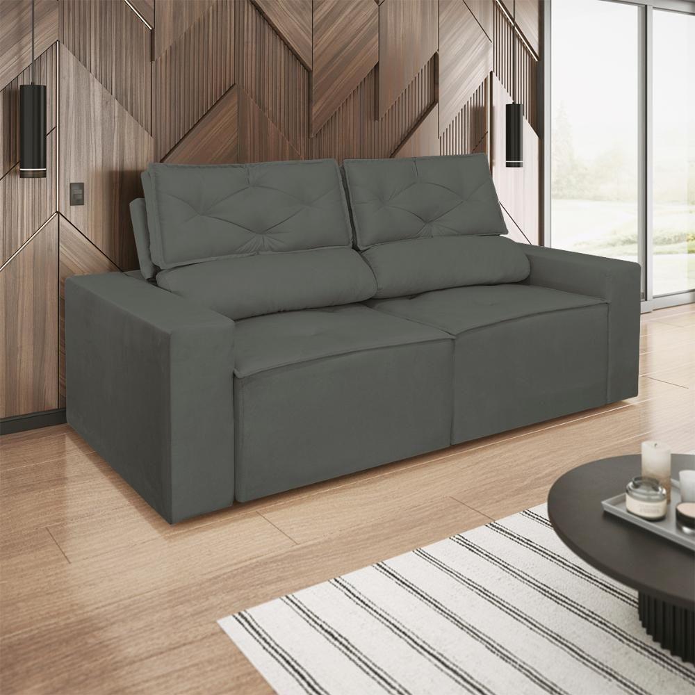 Sofá Reclinável Retrátil 3 Lugares Luxo C- Molas Balaqui Cinza - 2