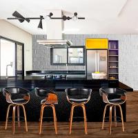 Kit 6 Banquetas Giratória Alta Com Encosto Base Madeira Ravi R02 Sintético Preto - Mpozenato - 2