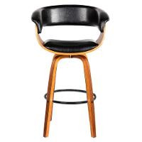 Kit 6 Banquetas Giratória Alta Com Encosto Base Madeira Ravi R02 Sintético Preto - Mpozenato - 6