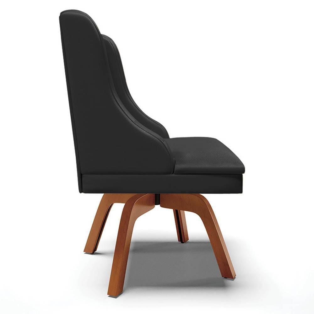 Kit 10 Cadeiras Estofadas Para Sala De Jantar Base Giratória De Madeira Lia Sintético Preto - Ibiza - 6