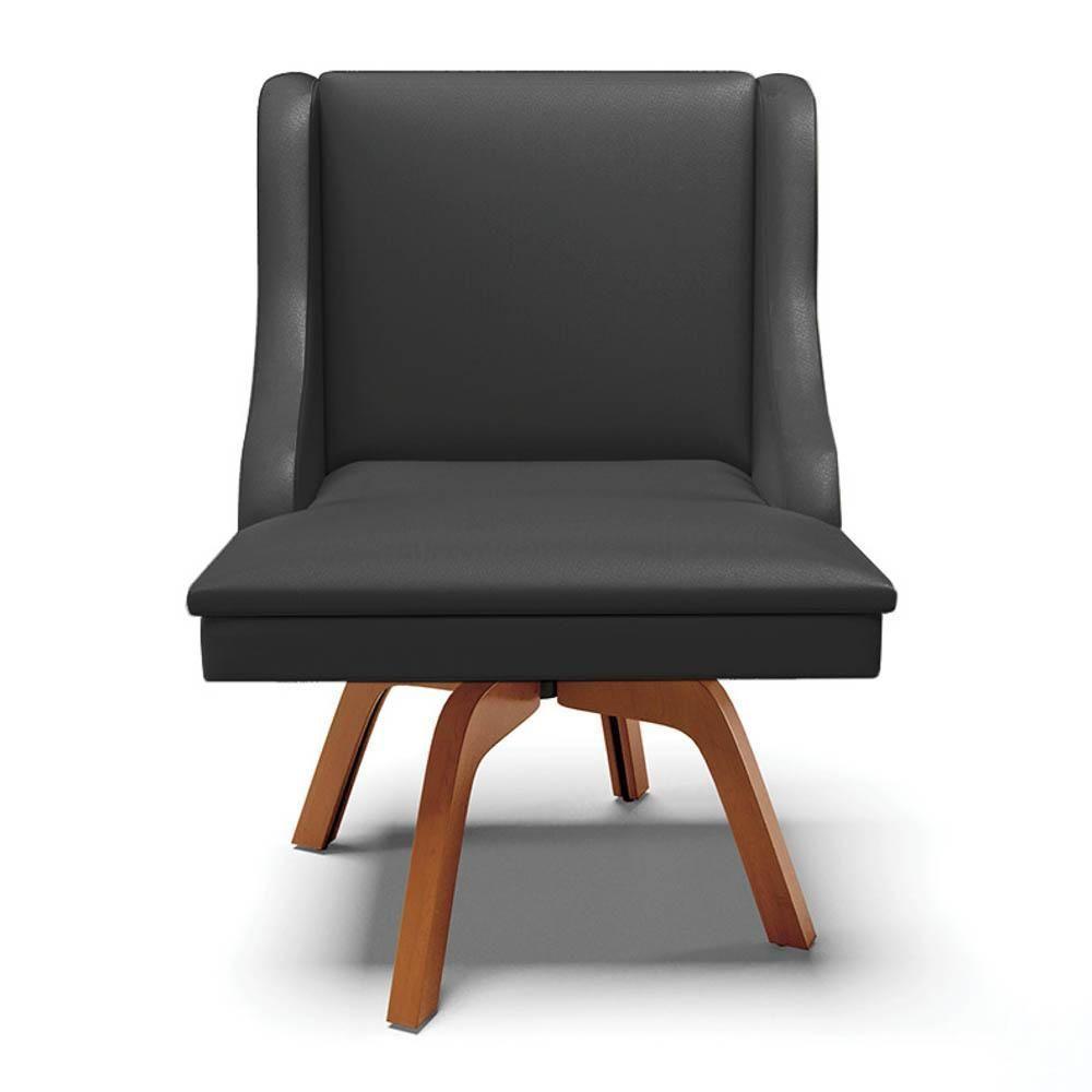 Kit 10 Cadeiras Estofadas Para Sala De Jantar Base Giratória De Madeira Lia Sintético Preto - Ibiza - 8