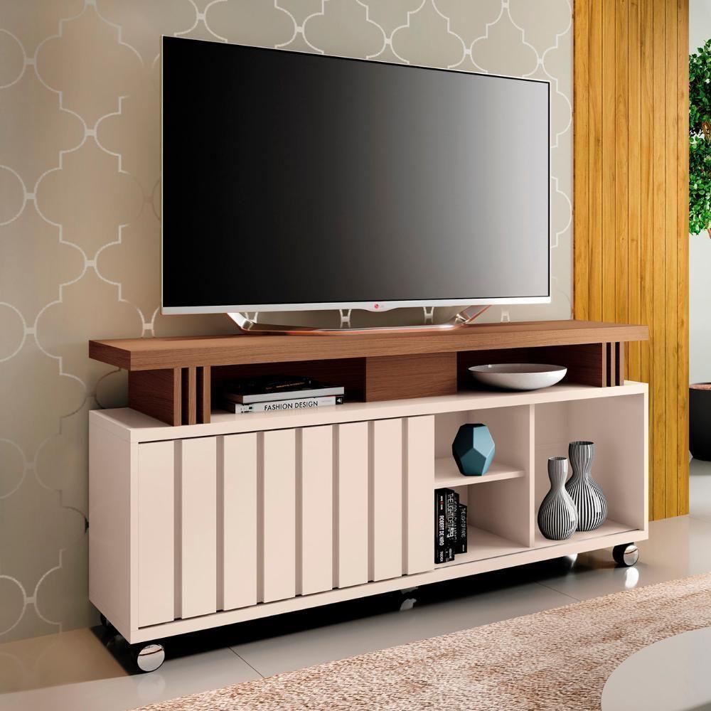 Rack Bancada De Tv 50 Pol 136cm Briz Castanho/off White - Hb Móveis - 1