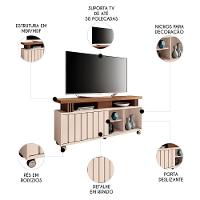 Rack Bancada De Tv 50 Pol 136cm Briz Castanho/off White - Hb Móveis - 3