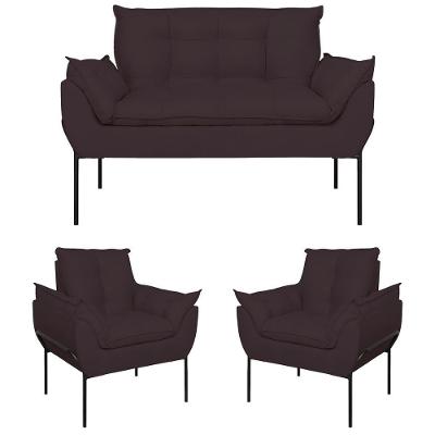 Kit 02 Poltronas + Namoradeira Reforçada Opala Metal Preto Cinza