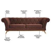 Sofá 210cm 3 Lugares Base Madeira Império C-276 Veludo Terra - Domi - 3