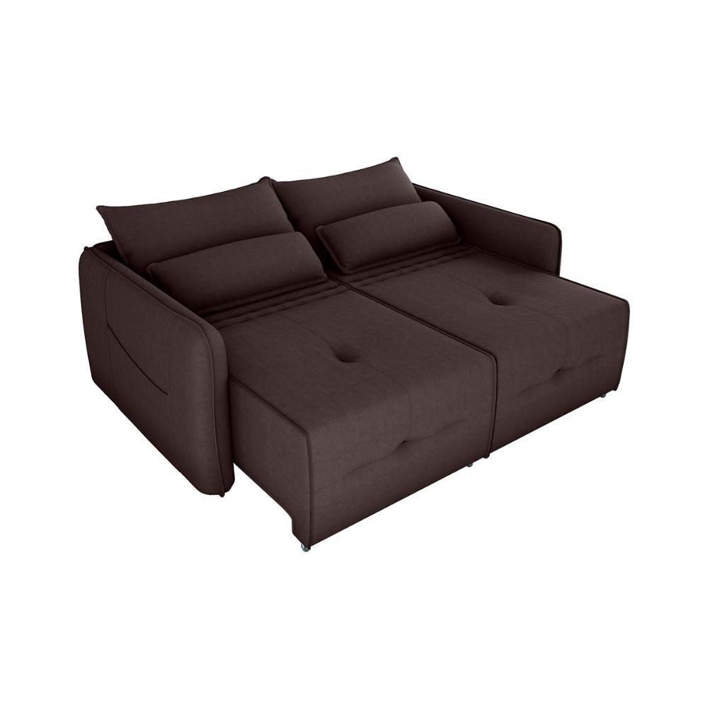 Sofá Cama 2 Lugares Com Almofadas 205cm Celine Suede Marrom Matrix Suede Marrom - 3