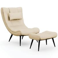 Kit Poltrona E Puff Para Sala De Estar Com Almofada E Pés Palito Lord Veludo Luxo Off White - Ibiza - 1