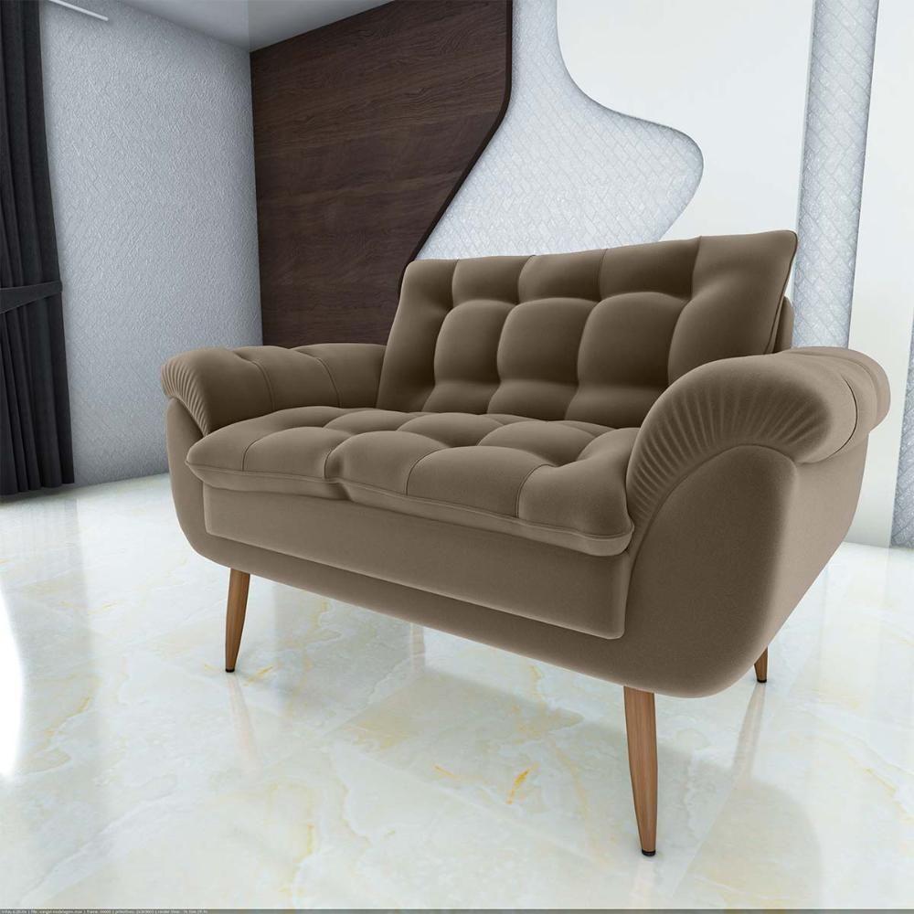 Sofá 2 Lugares Pequeno 1,25 Pés Em Madeira Maciça Xangai Veludo Capuccino Matrix Veludo Capuccino - 3