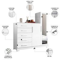 Guarda Roupa Cômoda Com Espelho 158cm Suiça A02 Branco - Mpozenato - 3