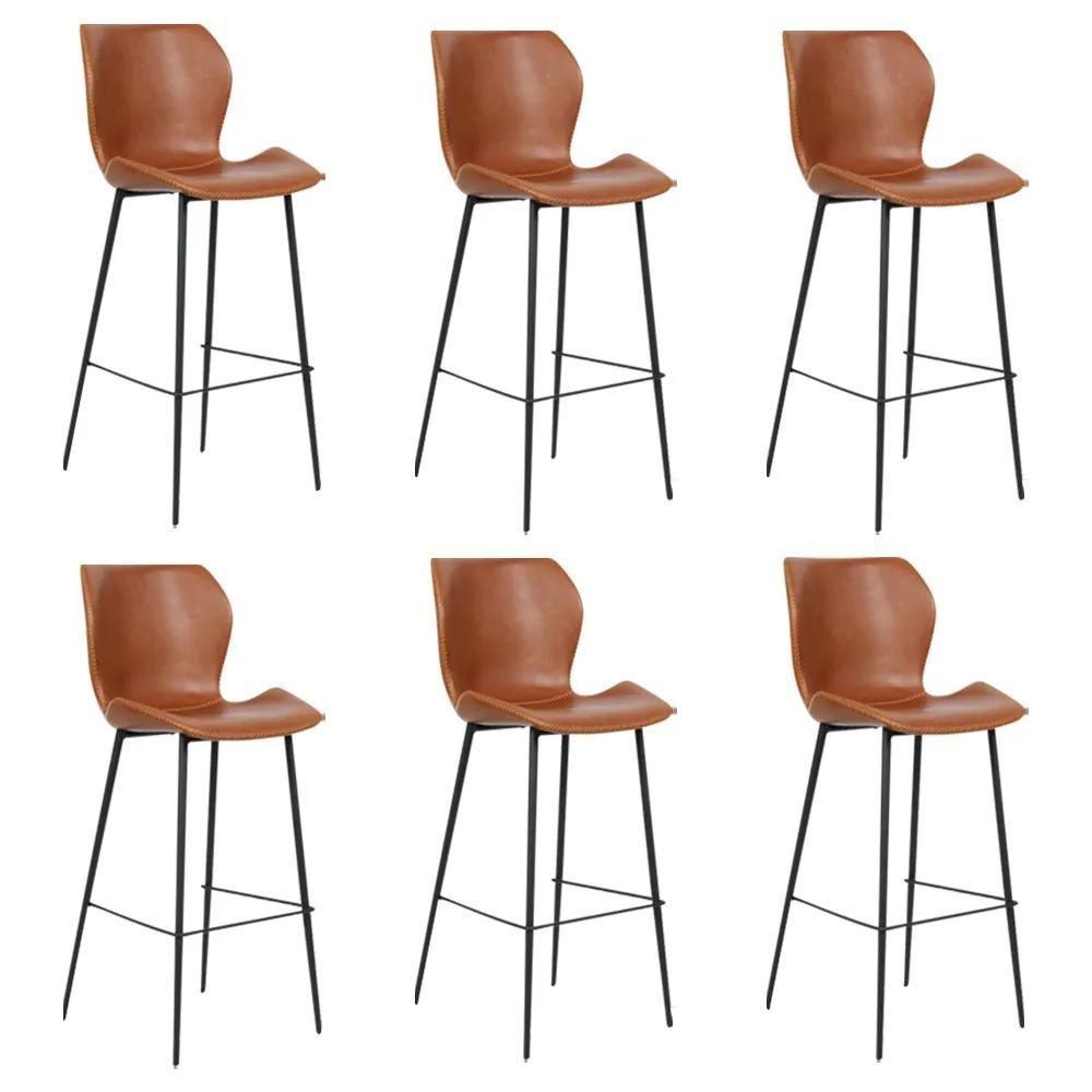 Kit 6 Banquetas Alta Com Encosto Para Bancada Cozinha Penha R02 Sintético Marrom - Mpozenato - 1