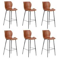 Kit 6 Banquetas Alta Com Encosto Para Bancada Cozinha Penha R02 Sintético Marrom - Mpozenato - 1