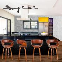 Kit 4 Banquetas Giratória Alta Com Encosto Base Madeira Ravi R02 Sintético Marrom - Mpozenato - 2