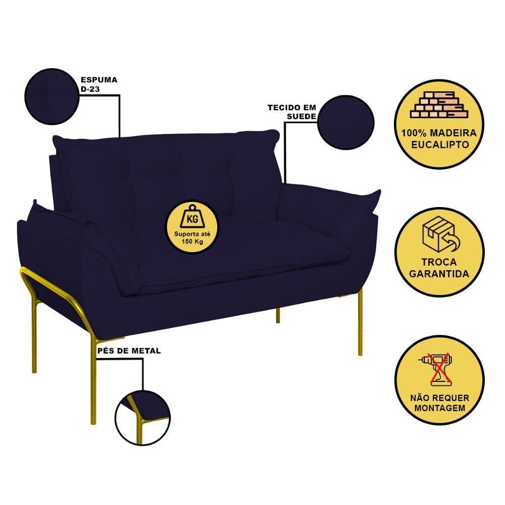 Namoradeira 2 Lugares Reforçada 2 Lugares Dourada Balaqui Azul Marinho - 2